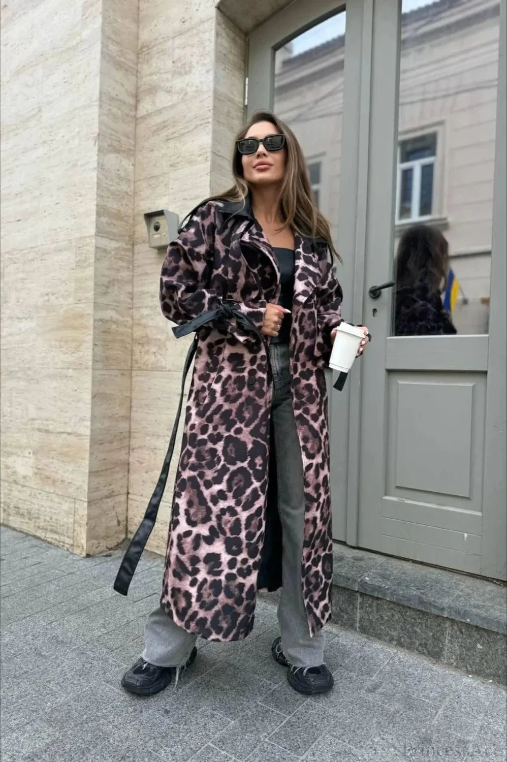 Leopard Print Faux Leather Oversized Elegant Longline Overcoat image 5