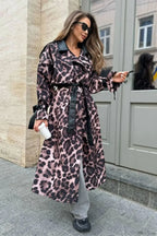 Leopard Print Faux Leather Oversized Elegant Longline Overcoat image 1