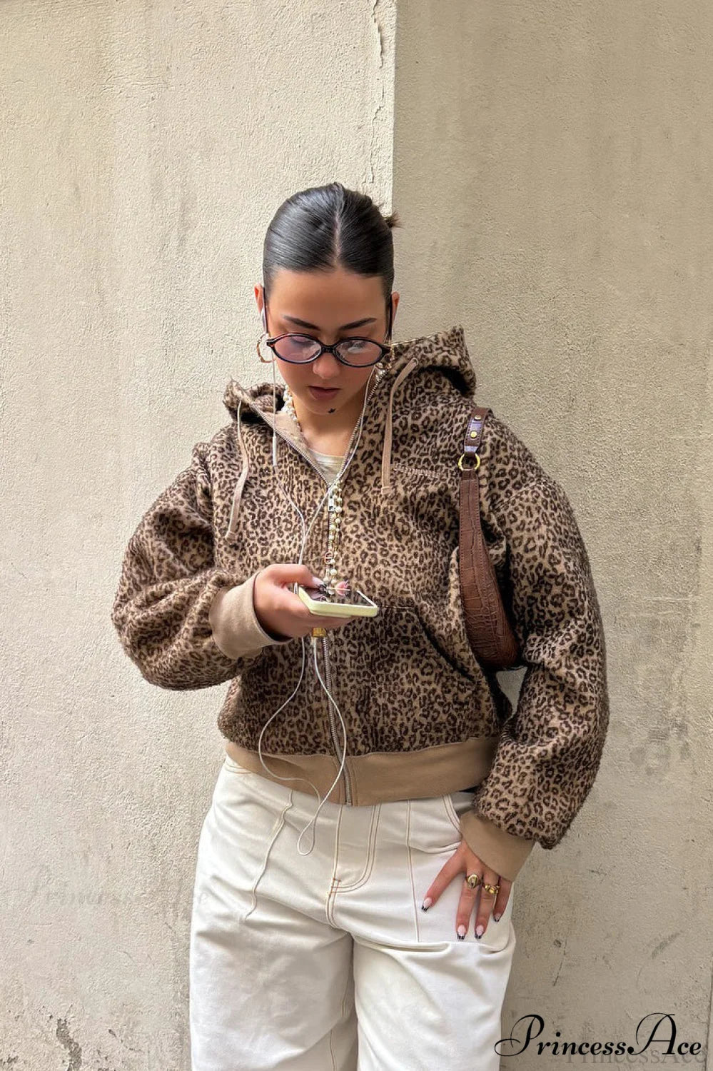 Leopard Print Fuzzy Zip Hoodie image 2