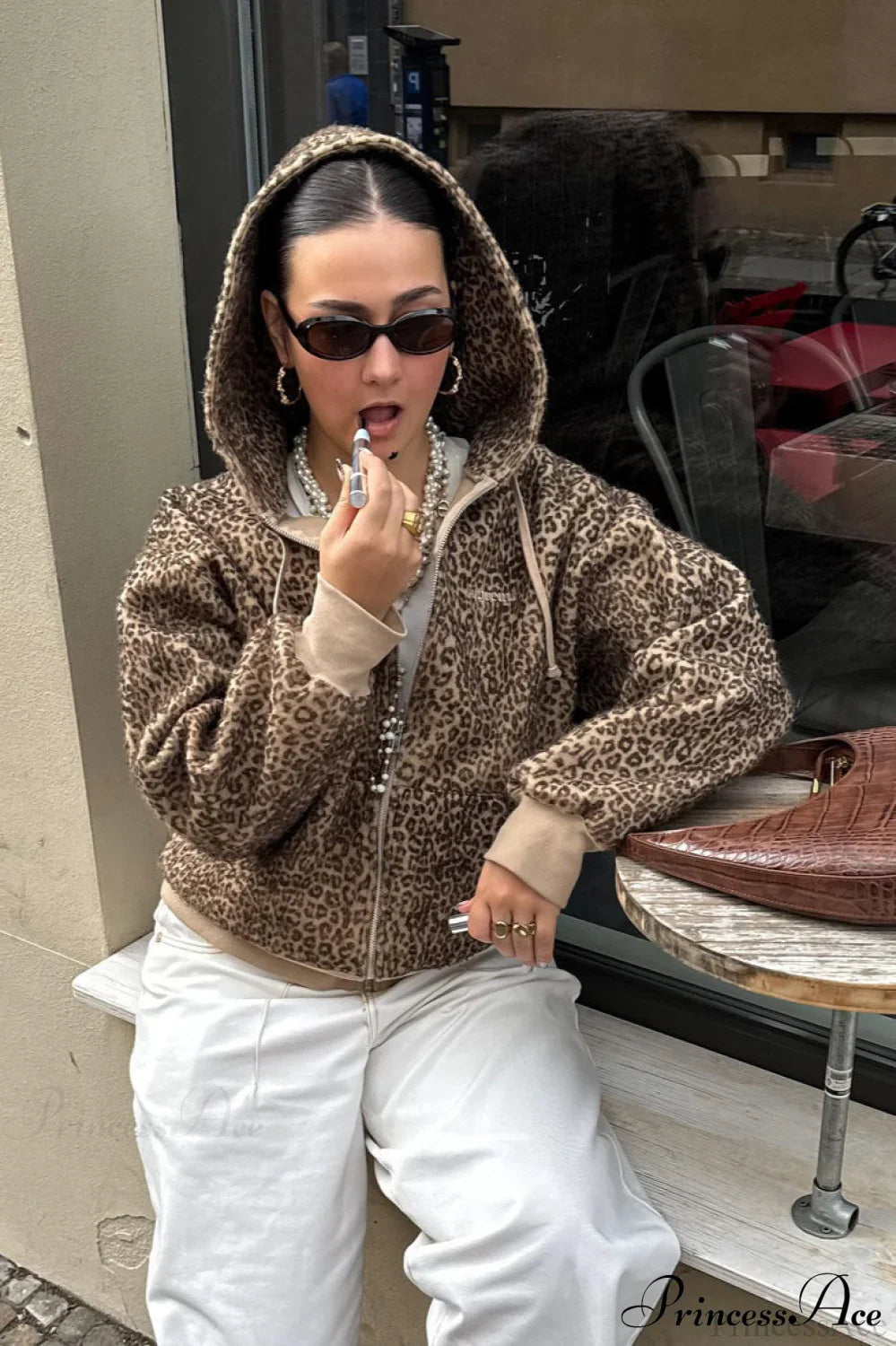 Leopard Print Fuzzy Zip Hoodie image 3