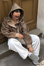 Leopard Print Fuzzy Zip Hoodie image 1