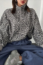 Leopard Print Half-Zip V-Neck Long Sleeve Sweatshirt image 17