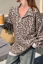 Leopard Print Half-Zip V-Neck Long Sleeve Sweatshirt image 7