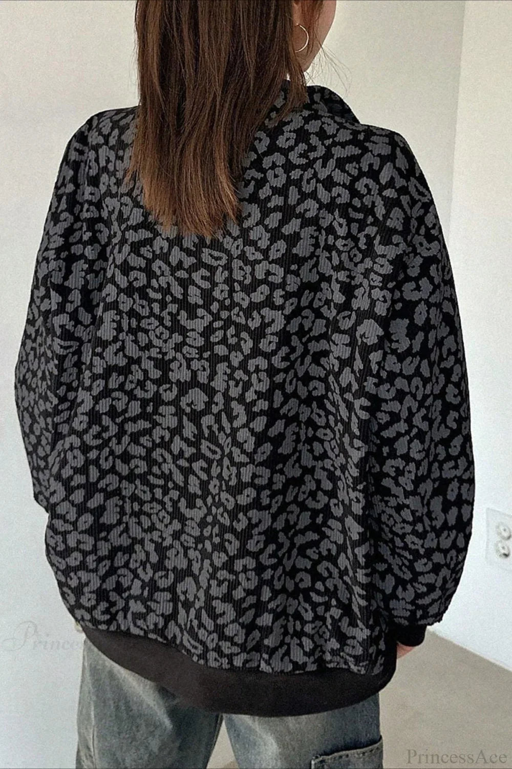 Leopard Print Half-Zip V-Neck Long Sleeve Sweatshirt image 9