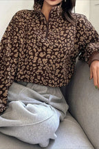 Leopard Print Half-Zip V-Neck Long Sleeve Sweatshirt image 2