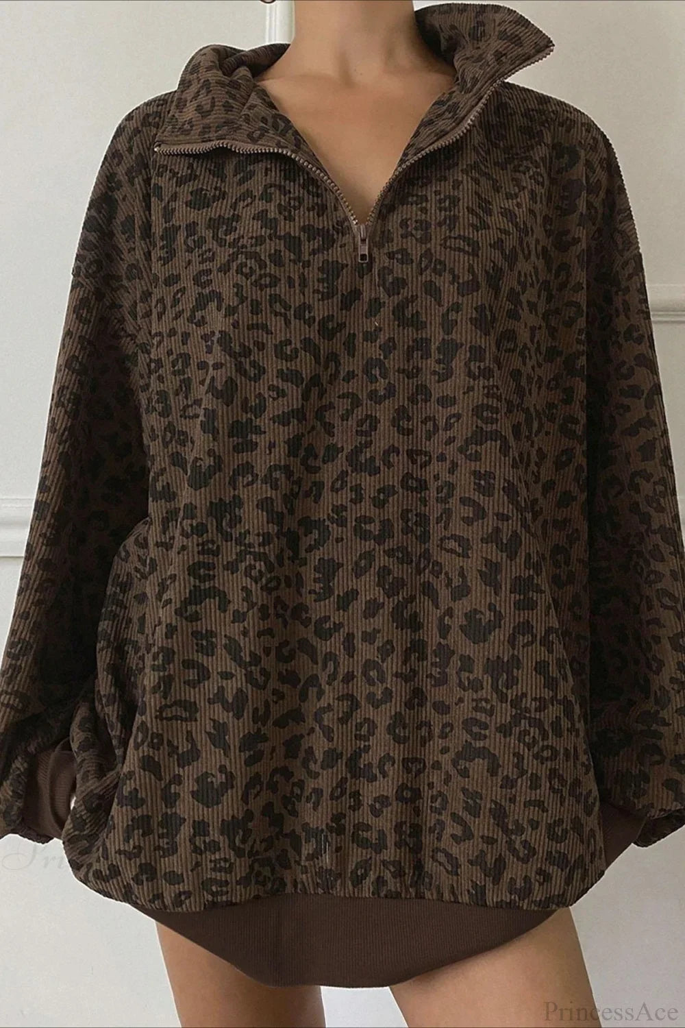 Leopard Print Half-Zip V-Neck Long Sleeve Sweatshirt image 14