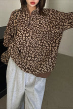 Leopard Print Half-Zip V-Neck Long Sleeve Sweatshirt image 3