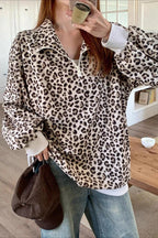 Leopard Print Half-Zip V-Neck Long Sleeve Sweatshirt image 5
