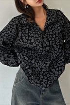 Leopard Print Half-Zip V-Neck Long Sleeve Sweatshirt image 8