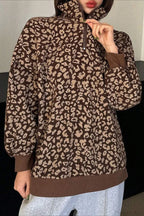 Leopard Print Half-Zip V-Neck Long Sleeve Sweatshirt image 1