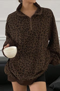 Leopard Print Half-Zip V-Neck Long Sleeve Sweatshirt image 12