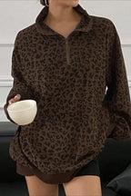 Leopard Print Half-Zip V-Neck Long Sleeve Sweatshirt image 12