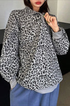 Leopard Print Half-Zip V-Neck Long Sleeve Sweatshirt image 15