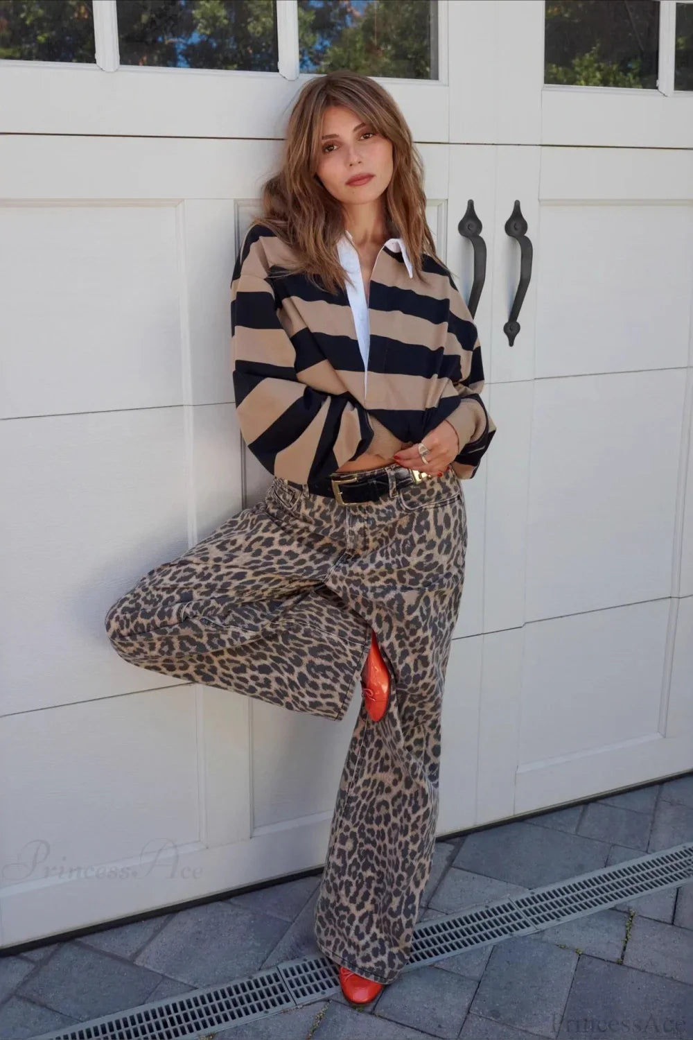 Leopard Print High Waist Straight Leg Denim Jeans image 2