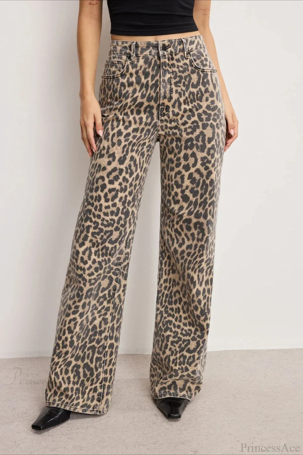 Leopard Print High Waist Straight Leg Denim Jeans image 1