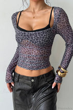 Leopard Print Mock Two-Piece Fitted Long Sleeve Tee image 2