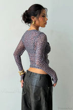 Leopard Print Mock Two-Piece Fitted Long Sleeve Tee image 4