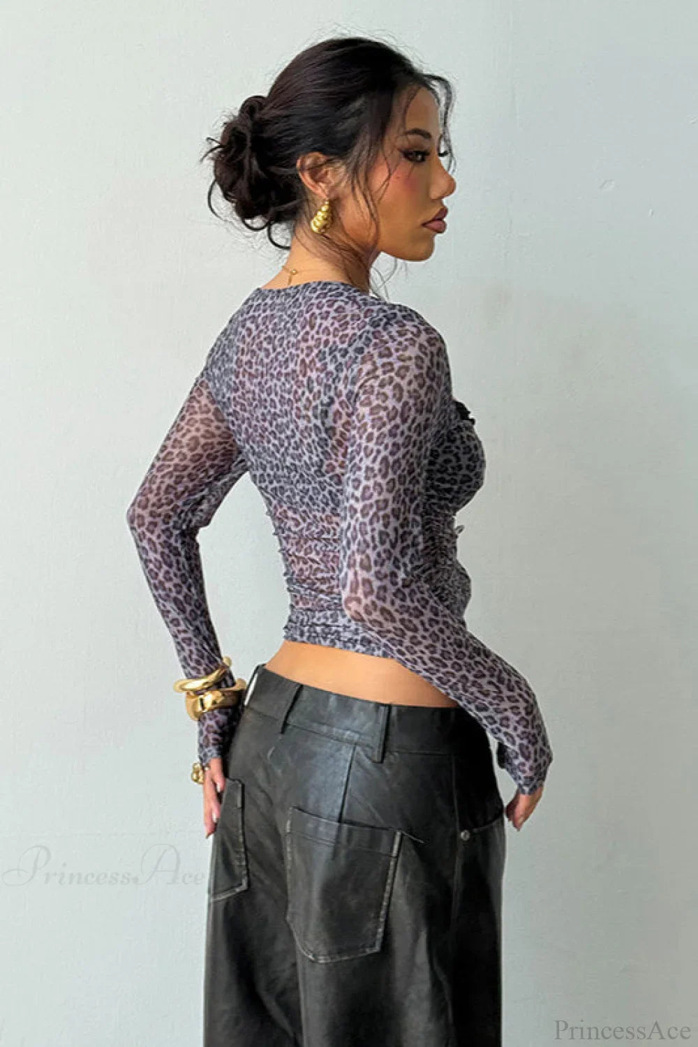 Leopard Print Mock Two-Piece Fitted Long Sleeve Tee image 4