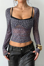 Leopard Print Mock Two-Piece Fitted Long Sleeve Tee image 1