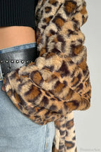 Leopard Print Notched Collar Longline Faux Fur Overcoat image 6