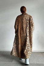 Leopard Print Notched Collar Longline Faux Fur Overcoat image 5