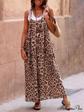 Leopard Print Patchwork Charming Suspender Maxi Dress image 1