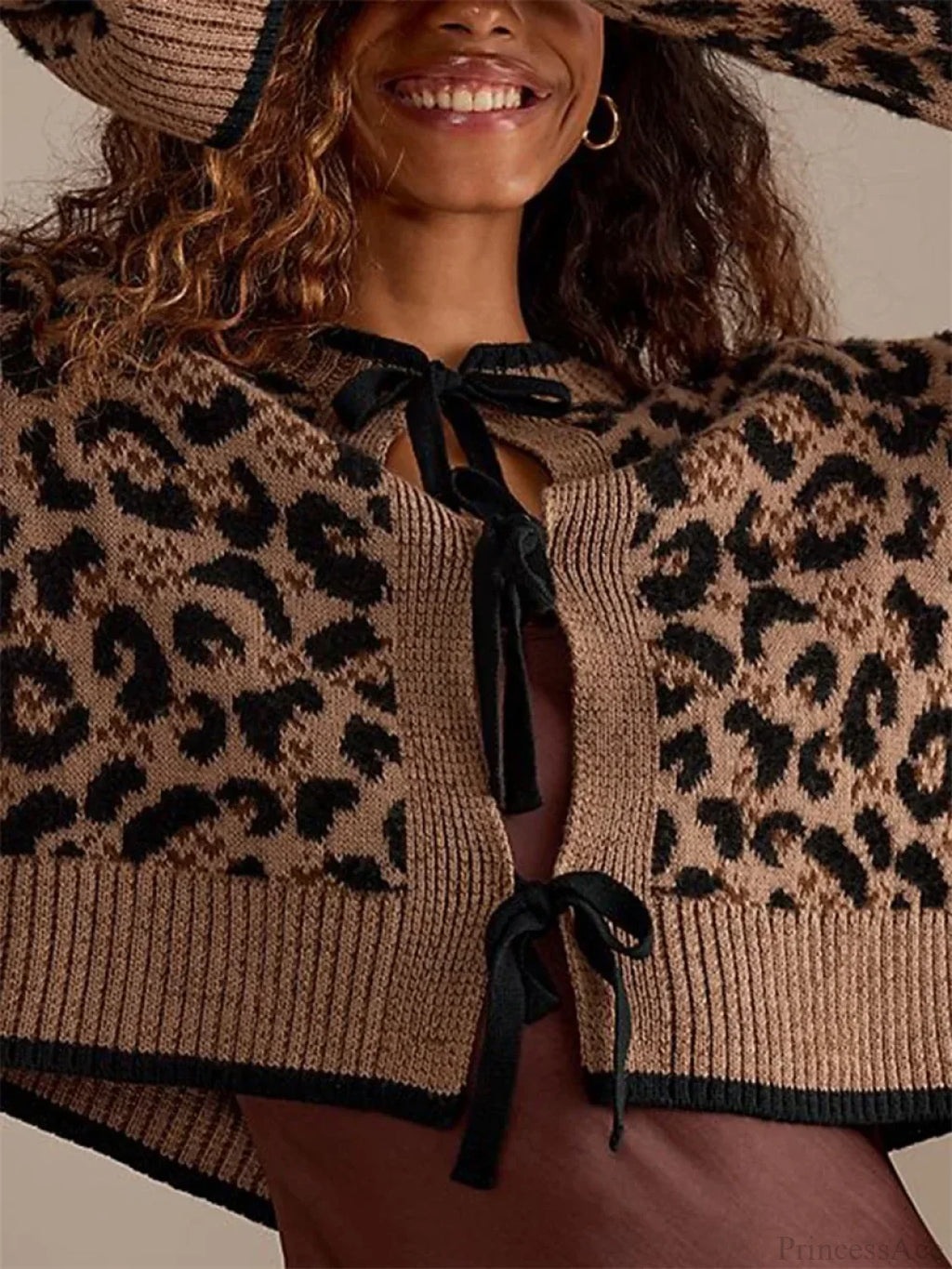 Leopard Print Ribbed Tie Front Knit Cardigan image 6