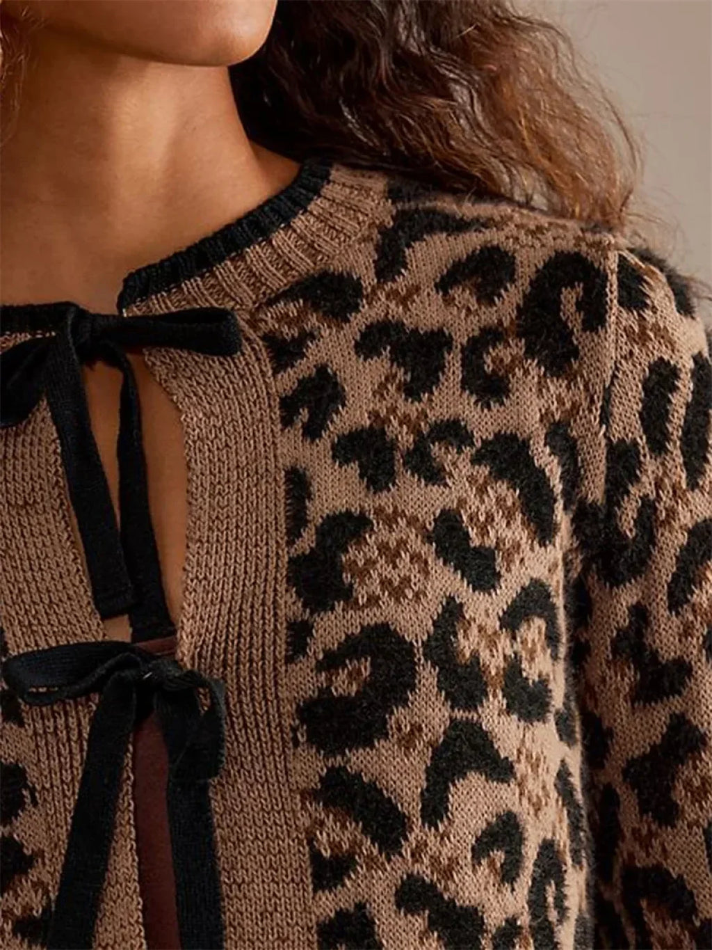 Leopard Print Ribbed Tie Front Knit Cardigan image 3