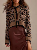 Leopard Print Ribbed Tie Front Knit Cardigan image 1