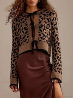 Leopard Print Ribbed Tie Front Knit Cardigan image 1