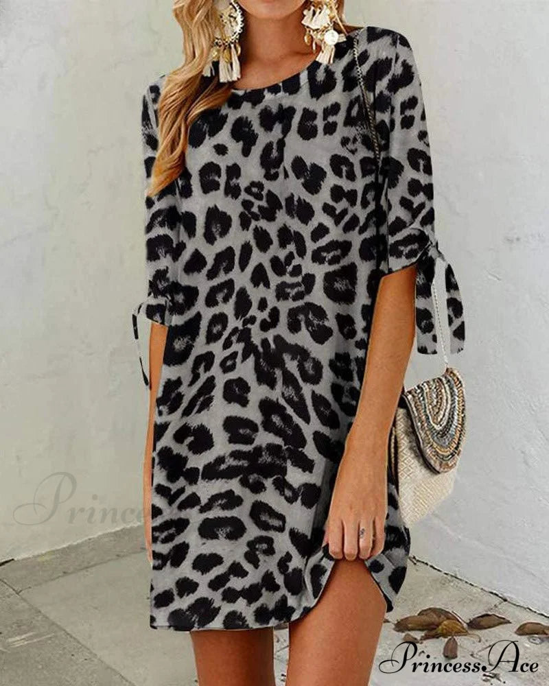 Leopard Print Round Neck Dress image 3