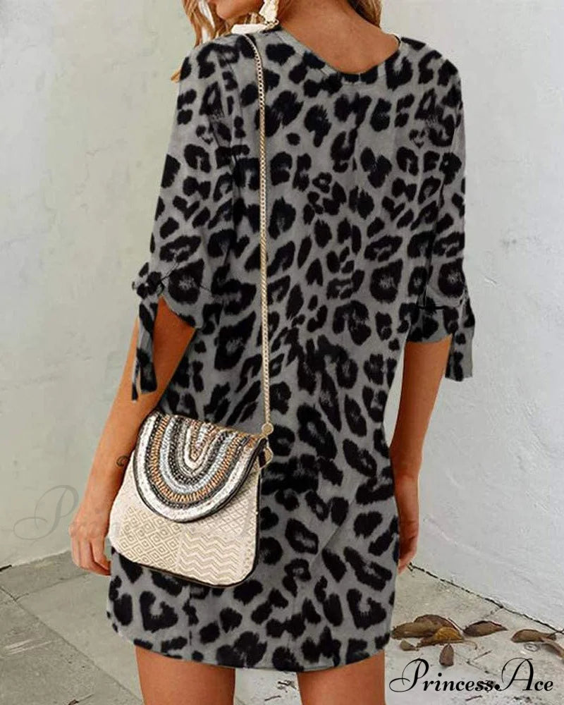 Leopard Print Round Neck Dress image 4