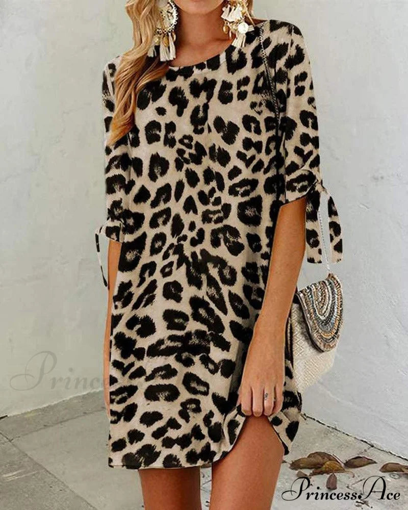 Leopard Print Round Neck Dress image 1