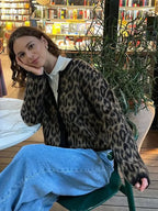Leopard Print Round Neck Mohair Cardigan image 2