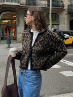 Leopard Print Round Neck Mohair Cardigan image 3