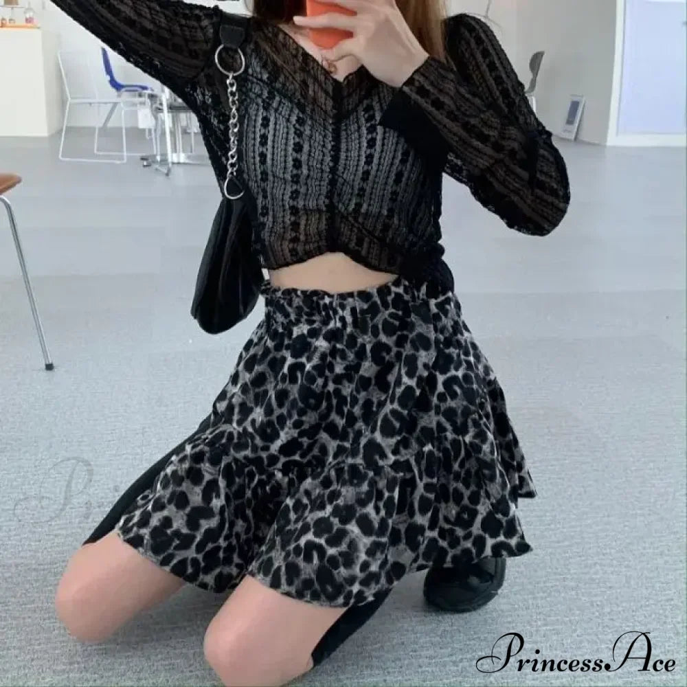 Leopard Print Ruffle Coquette Street Patchwork Skirt image 4