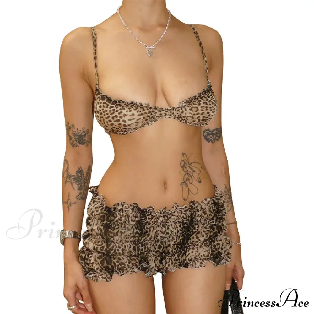 Leopard Print Ruffles Cami Graceful Bra Top and Shorts Set image 5