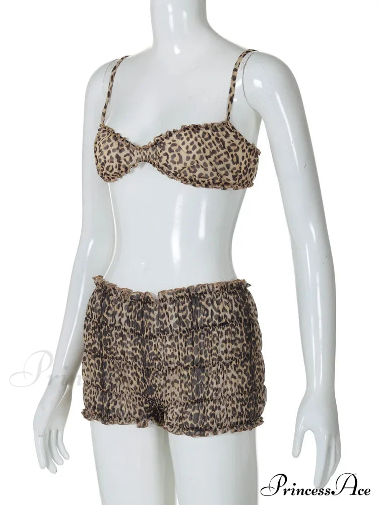Leopard Print Ruffles Cami Graceful Bra Top and Shorts Set image 10