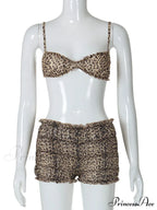 Leopard Print Ruffles Cami Graceful Bra Top and Shorts Set image 8