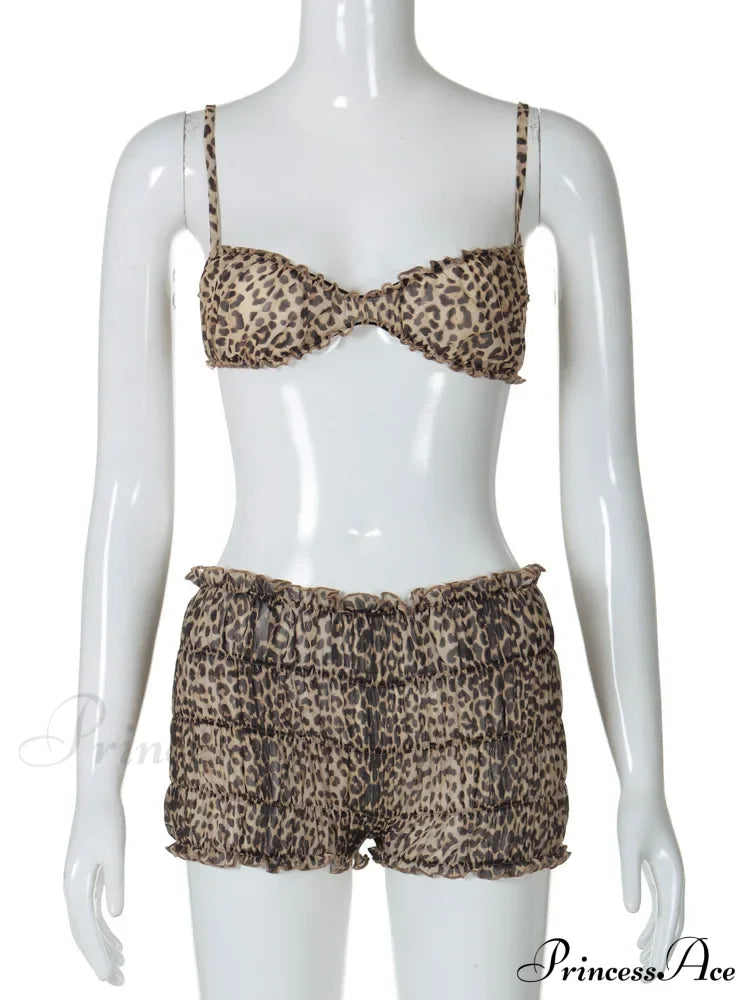 Leopard Print Ruffles Cami Graceful Bra Top and Shorts Set image 8