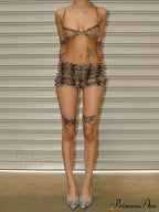 Leopard Print Ruffles Cami Graceful Bra Top and Shorts Set image 3