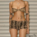 Leopard Print Ruffles Cami Graceful Bra Top and Shorts Set image 1