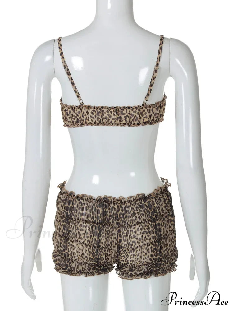 Leopard Print Ruffles Cami Graceful Bra Top and Shorts Set image 9