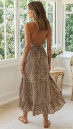 Leopard Print Strapless Sexy V-neck Beach Holiday Maxi Boho Dress image 2