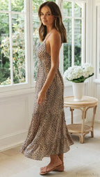 Leopard Print Strapless Sexy V-neck Beach Holiday Maxi Boho Dress image 5