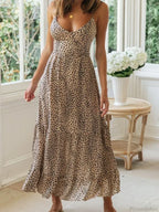 Leopard Print Strapless Sexy V-neck Beach Holiday Maxi Boho Dress image 6