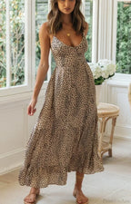 Leopard Print Strapless Sexy V-neck Beach Holiday Maxi Boho Dress image 7