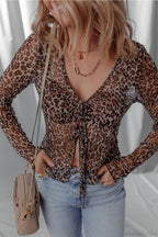 Leopard Print Tie Front Chiffon Long Sleeve Blouse image 2