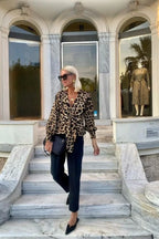 Leopard Print V-Neck Tie Long Sleeve Blouse image 4