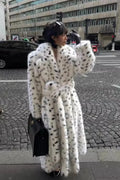 leopard print Warm Faux Fox Fur Notched Collar Loose Overcoat image 1